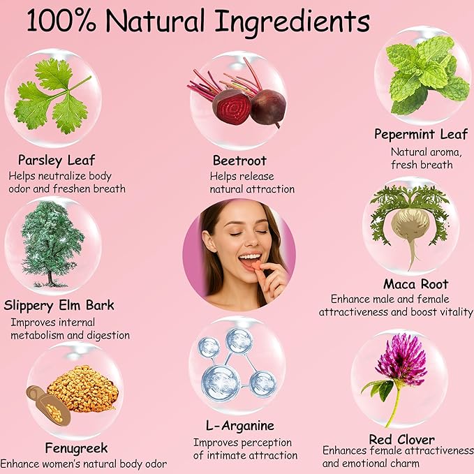 Pheromone Gummies for Women with Slippery Elm- Enhance Your Confidence &amp Attraction - Natural Hormone Balance &amp Body Odor Support Non-GMOGluten-FreeStrawberry Flavor– 60 Vegan Gummies