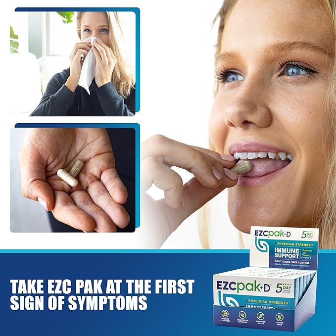 EZC Pak 5-Day Immune System Booster with Echinacea Vitamin C Zinc &amp Vitamin D - Tapered Immune Support Supplement for Adults - Supports Immunity Easy Travel-Size Supplement Pack - (Pack of 6)