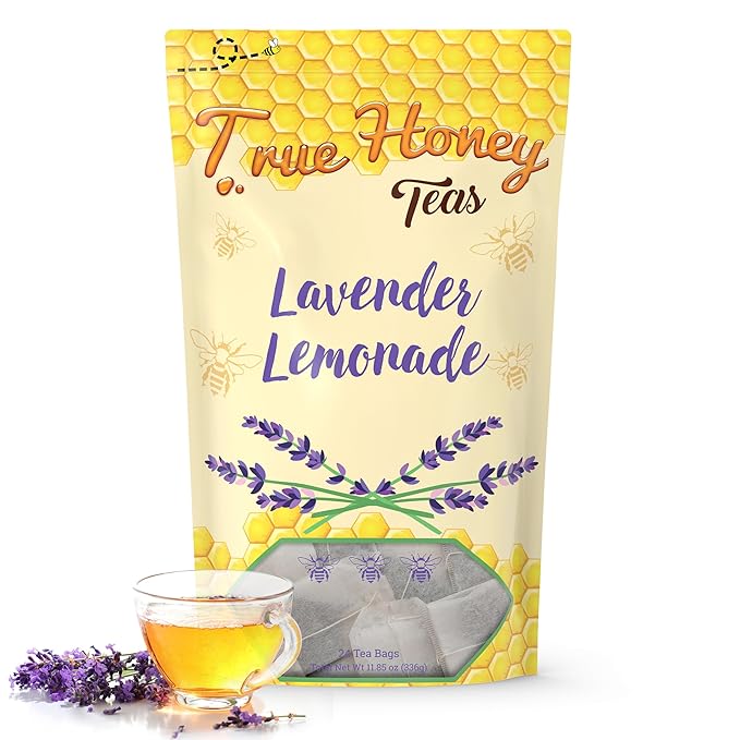 True Honey Lavender Lemonade Tea Bags - Tranquil Tea for Sleep Stress Relief and Calm - All Natural Organic Lemon Myrtle Herbal Caffeine-Free Blended with Honey Crystals - 24 Count