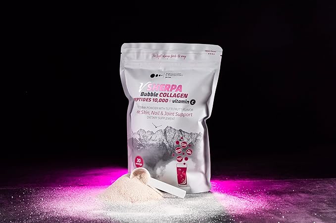 Bubble Collagen 10000 mg Premium Hydrolyzed Bovine Collagen + 2000 mg Vitamin C Fizzy Drink Powder Tutti-Frutti Flavor Skin Hair &amp Joint Support Sugar-Free Non-GMO 30 Servings