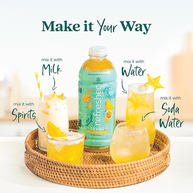 Smartfruit Revive Refresher – Star Fruit Passion Fruit Mango – Made with Real Fruit Juice No Added Sugar Coconut Water for Hydration Green Coffee Bean Extract for Natural Energy – 48oz Drink Mix