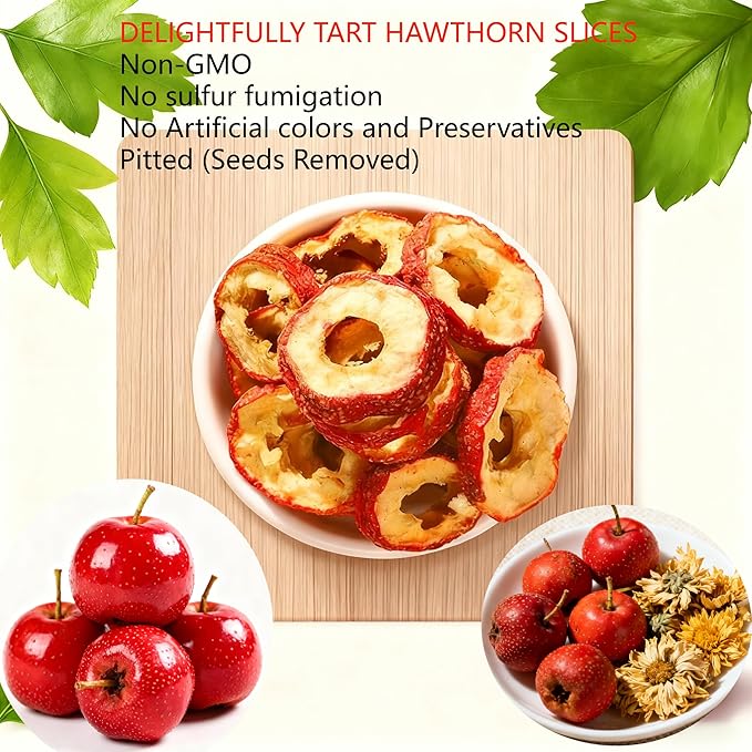 DABC OAK LAND 16OZ Hawthorn Slices Hollow Circle Seedless 100% Natural Sun-Dried Hawthorn Fruit Hawthorn Berries for Tea 山楂干 山楂果茶 山楂片 Natural Herbal Tea for Digestion 1 Pound/Bag