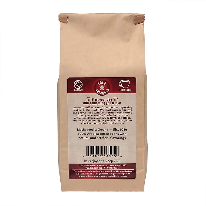 Lola Savannah Mochadoodle Ground Coffee - Roasted Arabica Beans with Sweet Chocolate &amp Subtle Spices | Caffeinated | 2lb Bag