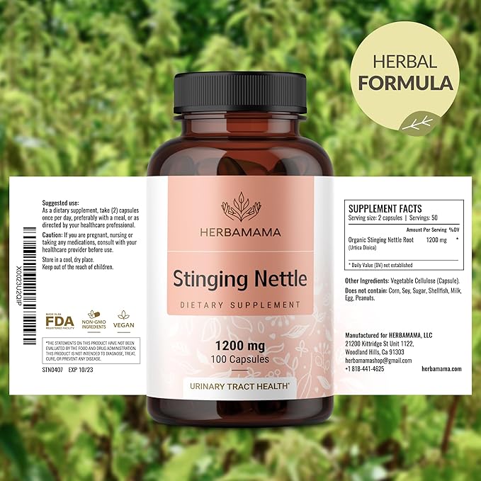 HERBAMAMA Stinging Nettle Capsules - 1200mg Stinging Nettle Root Extract for Urinary Tract Support - Vegan Non-GMO Urtica Dioica Supplement (Pack of 2)