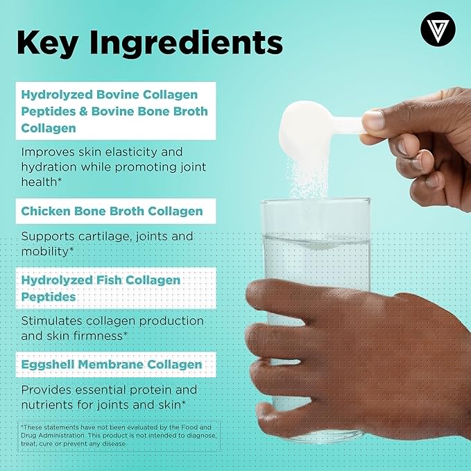 Vital Vitamins Multi Collagen Peptides Powder - Unflavored Easy to Dissolve - Type I II III V X - for Women &amp Men - Promotes Hair Skin Nails &amp Joint Health - 30 Servings