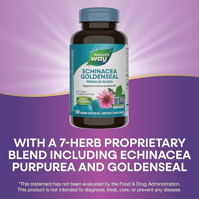 Nature's Way Echinacea Goldenseal - 900 mg Echinacea 7 Herb Blend per 2-capsule serving - For Immune Support* - With Cayenne Pepper Gentian &amp Burdock - Gluten Free - 180 Vegan Capsules (Pack of 2