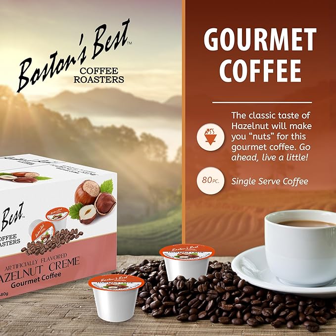 Boston’s Best - Hazelnut Creme Flavored Delicious Gourmet Coffee Compatible with Keurig Coffee Maker 1 Count (80 Single Serve Cups)