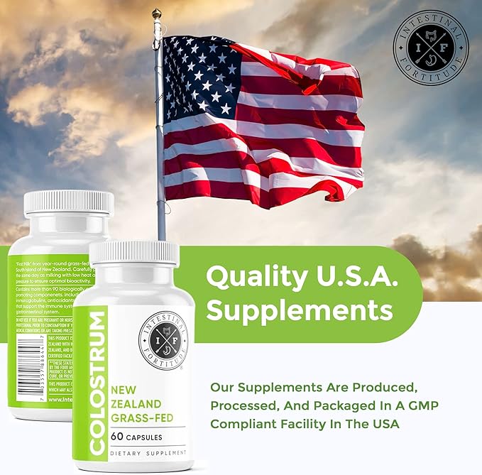 Intestinal Fortitude 100% Grass Fed New Zealand Cows Colostrum Capsules Grassfed Hormone Free GMO Free Optimal Gut Health and Immune System Support Leaky Gut IBD 500 mg Capsules 60 CT