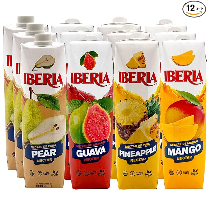 Iberia Fruit Nectars Variety Bundle 33.8 fl oz (Pack of 12) 3 x Mango 3 x Pineapple 3 x Guava 3 x Pear