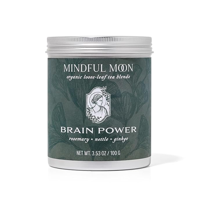 Brain Power Herbal Tea by Mindful Moon – Focus &amp Memory Support Blend with Ginkgo Nettle &amp Rosemary – Caffeine-Free Loose Leaf (Large)