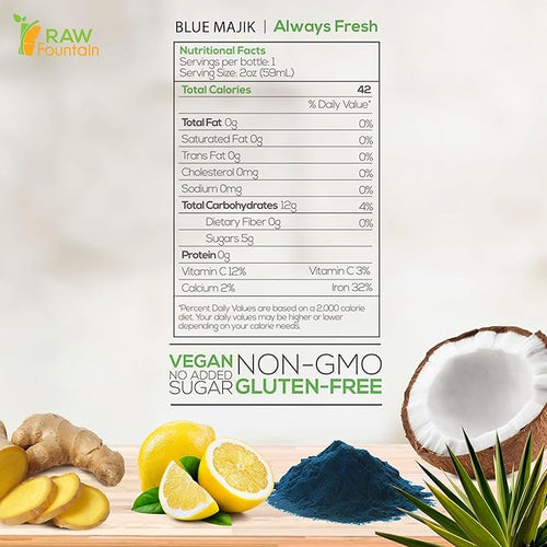 20 Immunity Shots w/Blue Spirulina Agave Lemon Ginger 2fl Oz Packed w/Vitamin C Raw Cold Pressed Unpasteurized Boosts Immunity All Natural No Artificial Flavors or Preservatives