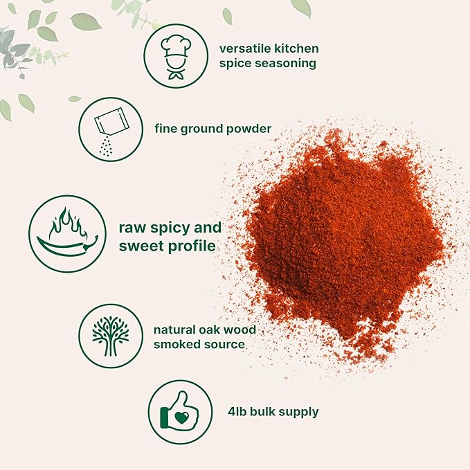 Smoked Paprika Powder 4 lb (64 oz) | Premium Spanish Source | Sweet &amp Smoky Flavor | Great for Marinades Meats &amp Dressings | Additive Free Non-GMO Bulk Supply