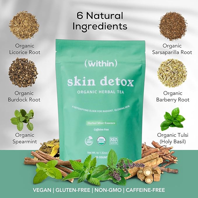 Clear Within Skin Detox Tea – 6 Natural Ingredients for Glowing Skin Supports Digestion &amp Gut Health Promotes Relaxation Detoxifies Naturally