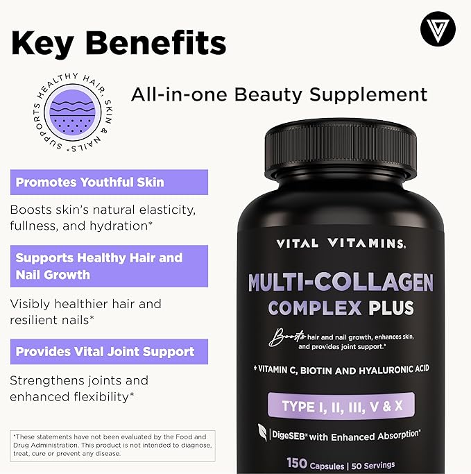 Vital Vitamins Multi-Collagen Plus 150 ct + Hyaluronic Acid Hydration Complex 60 ct