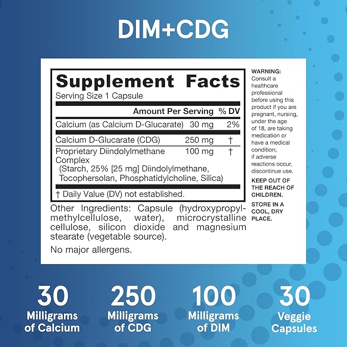 Jarrow Formulas - DIM + CDG Veggie Capsules - 30 Count - DIM &amp CDG Supplement - For Hormone Balance - Non-GMO - Gluten Free