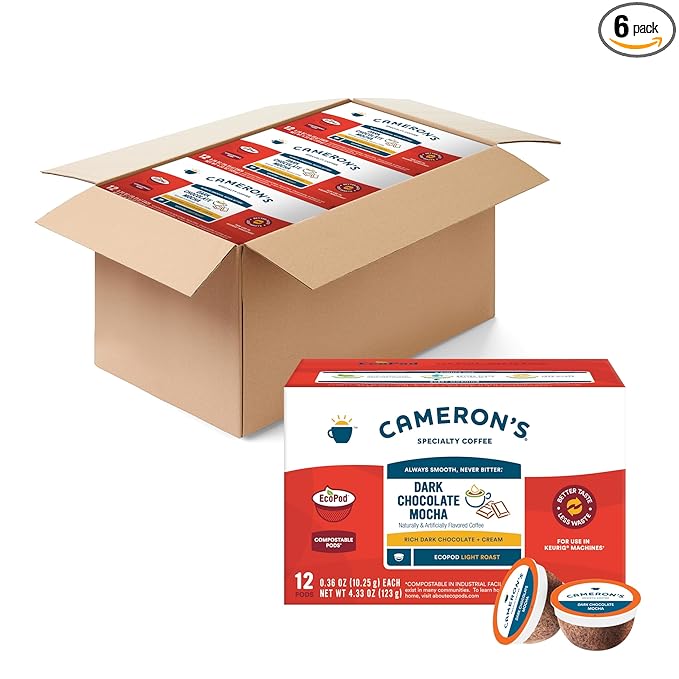 Cameron's Coffee Dark Chocolate Mocha Flavored Single-Serve Pods Light Roast 100% Arabica 12-Count (Pack of 6)