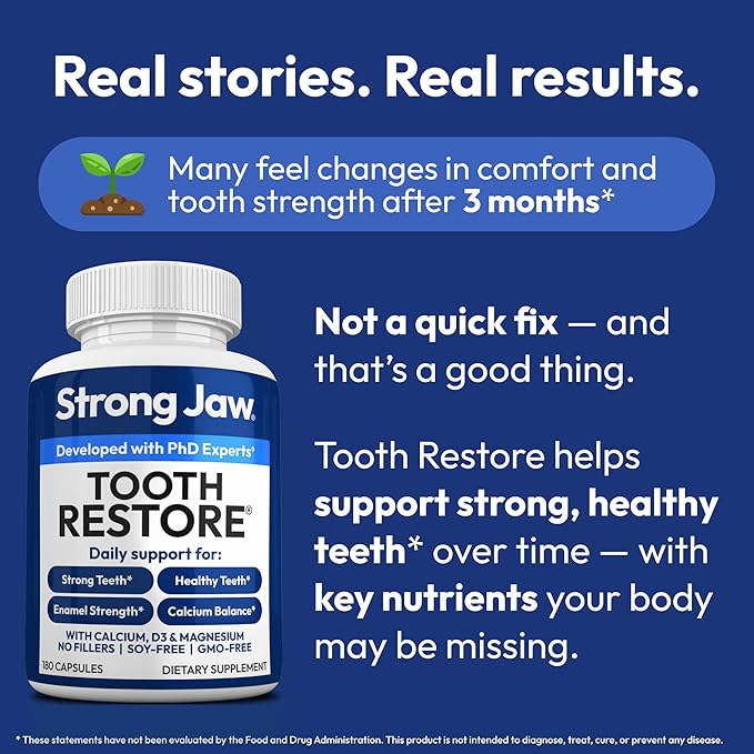 Tooth Restore for Adults with Remineralizing Gum Support 180 Capsules Made in USA - Teeth Vitamins for Strong Teeth Bone Health Supplement Calcium Vitamin D3 Hydroxyapatite Enamel Repair