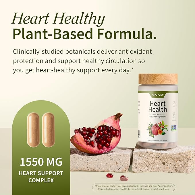 Snap Supplements Heart Health Support Supplement - Botanical Support for Heart Health Healthy Circulation and Nitric Oxide Levels 30-Day Supply 90 Capsules (Packaging May Vary)