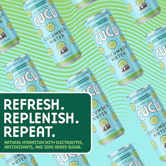 CUCU Pressed Cucumber Water – Real Juice from Fresh Cucumbers with Vitamin C Electrolytes &amp Antioxidants – No Sugar Added Non-GMO – 11 fl oz 12-Pack