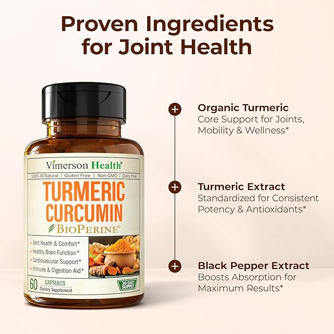 Turmeric Curcumin Supplement - 1200 mg Organic Turmeric + Tumeric Extract (95% Curcuminoids) for Joint Support &amp Digestive Health - Turmeric Supplement - Pure Curcumin with Black Pepper - 60 Capsu