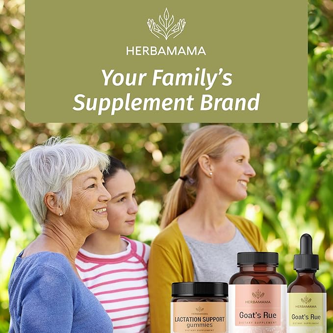 HERBAMAMA Goat's Rue Capsules - 1200mg Galega Officinalis for Mother's Breast Milk Lactation Support - Vegan Non-GMO Goats Rue Herb Lactation Supplement