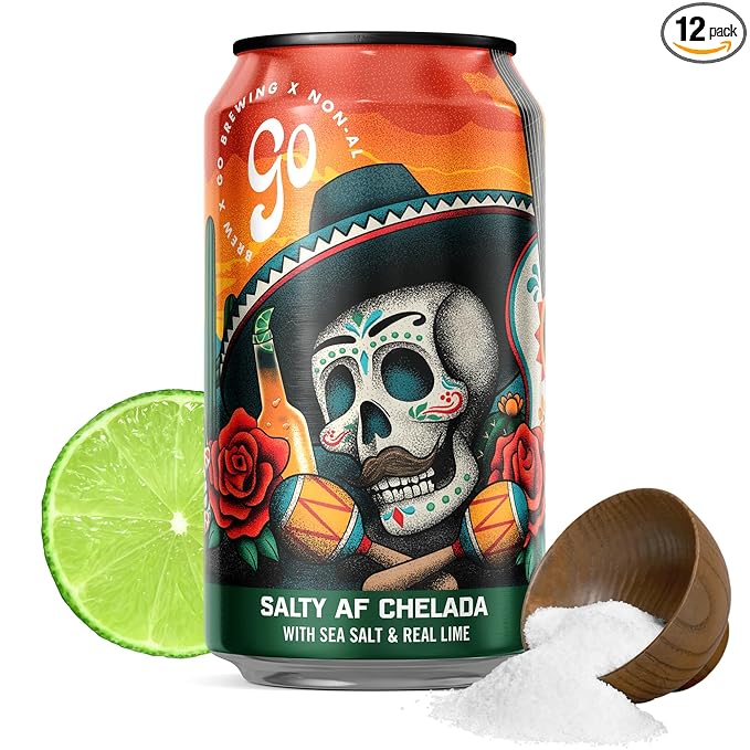 Go Brewing - Salty Lime AF Chelada Non Alcoholic Brew - Small Batch Brew w/Classic Ingredients - Low-CalorieLow Gluten Craft NA Beer - LightCrisp &amp Refreshing Lime Full Flavor Beer (12 Oz 12 Ca