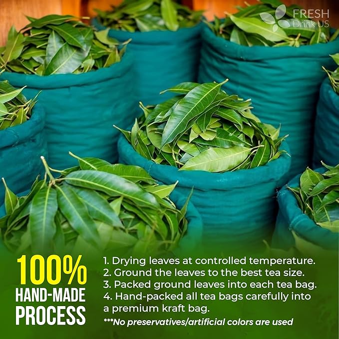 FreshDrinkUS Premium 100 Mango Leaf Tea Bags Hojas de Mango secas 100% Natural &amp Pure Loose Leaf Herbal Tea. Non GMO No Sugar No Caffeine No Gluten Vegan