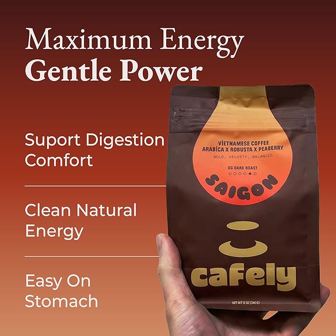 Cafely SaiGon OG - Robusta &amp Arabica Blend Ground Vietnamese Coffee – Dark Roast High Caffeine (Bold &amp Smooth) Signature Blend Low Acid Single Origin Direct Trade For Phin French Press