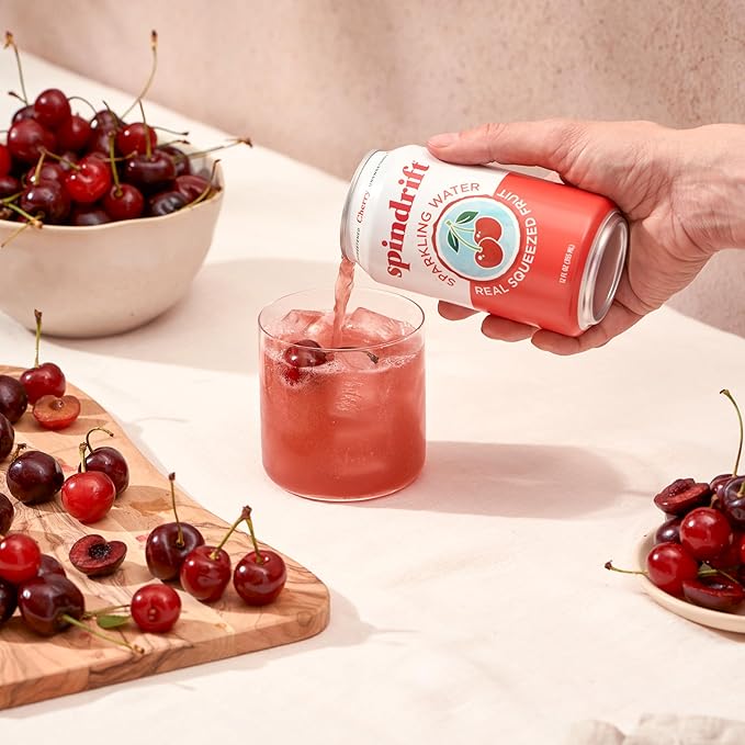 Spindrift Sparkling Water Cherry Flavored Made with Real Squeezed Fruit 12 Fl Oz Cans Pack of 24 (Only 21 Calories per Can)