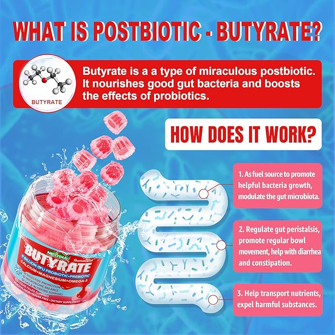 GABA Gummies 500 mg + Butyrate Gummies with Probiotic + Prebiotic + Postbiotic