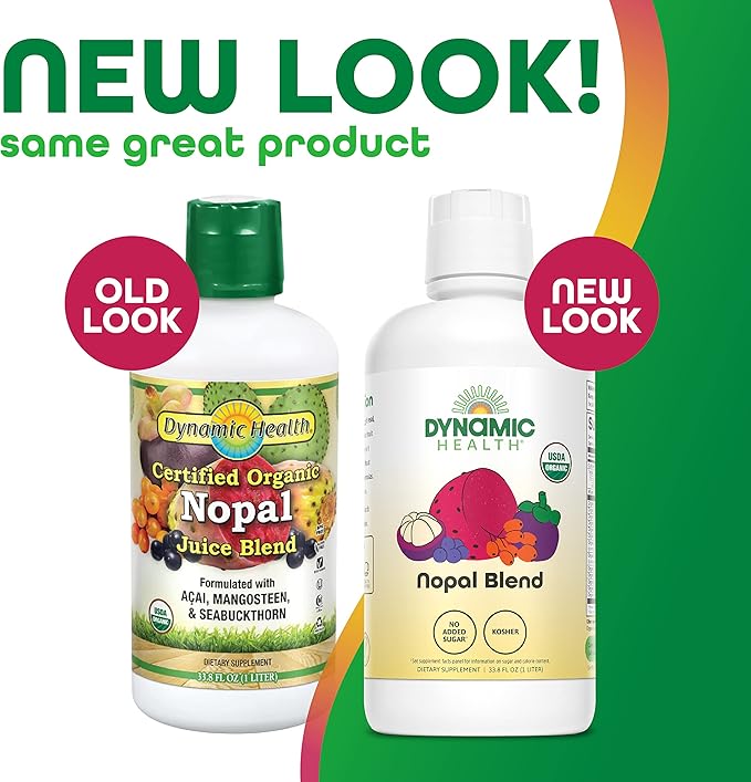 Dynamic Health Nopal Blend Juice with Acai Certified Organic Mangosteen and Seabuckthorn Natural Antioxidants Omegas Vitamins and Amino Acids Vegetarian Gluten-Free 33.8oz