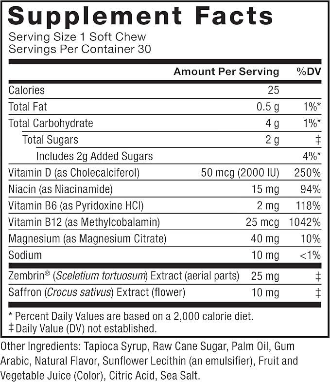 FORCE FACTOR Happy Mood Mood Support and Mood Balance Supplement to Support Happiness Positivity and Stress Made with Magnesium Saffron Zembrin Non-GMO Tropical Fruit Flavor 30 Soft Chews