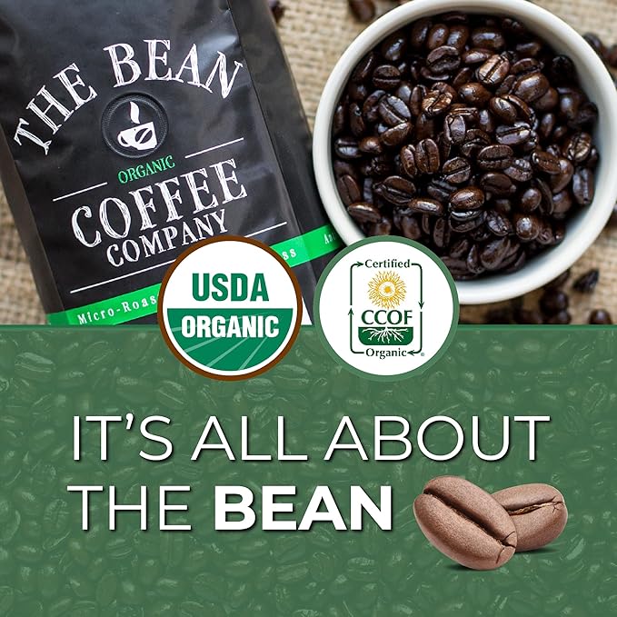 The Bean Organic Coffee Company Water Processed DECAF IL Chicco (Traditional Italian Roast) Dark Roast Ground Coffee 16-Ounce Bag Café Molido Tostado Orgánico descafeinado