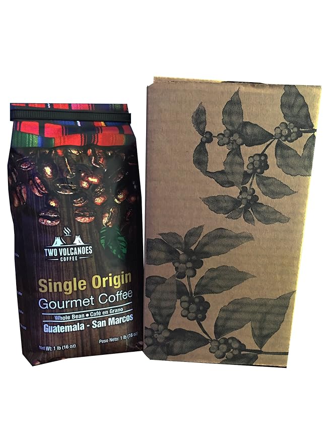Two Volcanoes Coffee - Gourmet Guatemala Whole Bean Medium Roast Single-Origin Coffee. 1 lb