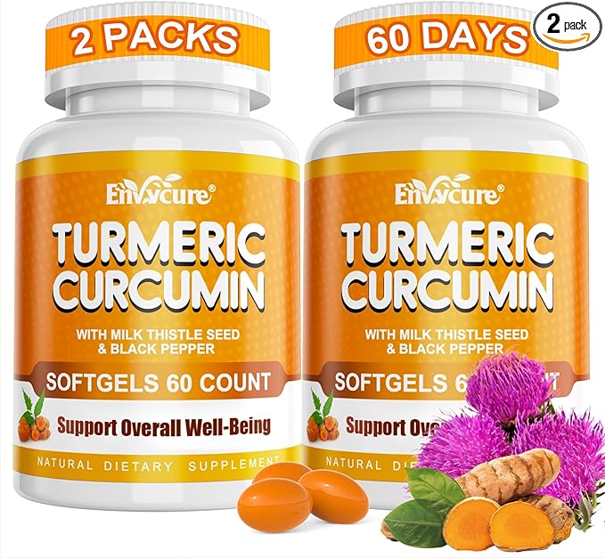 5 in 1 Turmeric Curcumin Softgels 2000mg with Milk Thistle Seed Extract &amp Black Pepper Ginger Root - Immune Liver Support - 95% Curcuminoids - Turmeric and Ginger Supplement Softgel Capsules