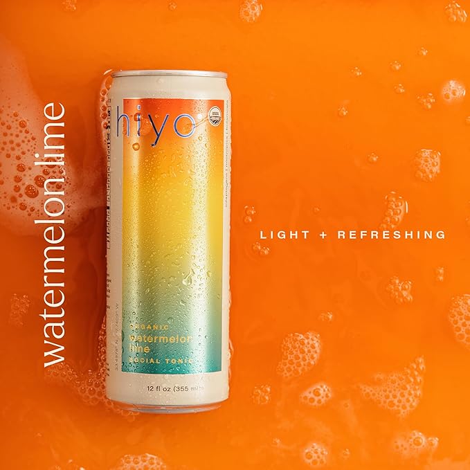 Hiyo Organic Social Tonic - Watermelon Lime 12 Pack - N.A. Functional Seltzer Sparkling Water Crafted with Organic Adaptogens Nootropics &amp Botanicals