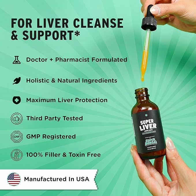 SuperBonsai Super Liver Support with Milk Thistle - All Natural Liver Cleanse Detox &amp Repair Aid - Doctor-Formulated Liver Supplement - Liquid Herbal Supplements for Liver Health - 1 Month Supply
