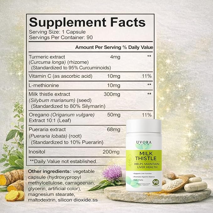 Milk Thistle Detox Premium Herbal Supplement with Milk Thistle Extract &amp Antioxidants – Supports Liver Health &amp Healthy Digestion – 300mg per Capsule 60 Count (2)