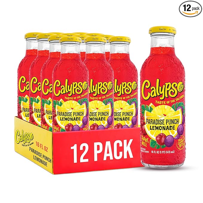 Calypso Lemonade Paradise Punch Lemonade Made with Real Fruit 16 Fl Oz Glass Bottles (Pack of 12)