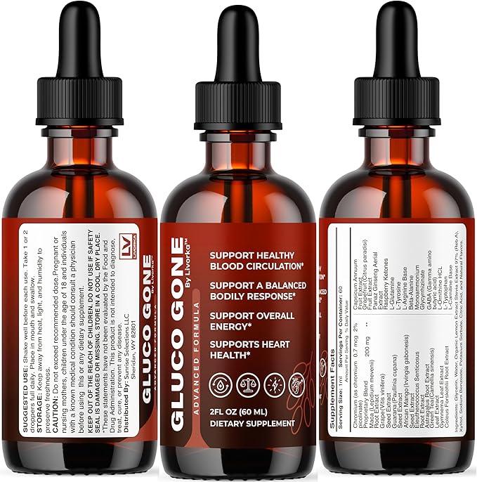 (3 Pack) GlucoGone Drops - Original Premium GlucoGone Liquid Drops All Natural Ingredients Support Advanced Formula for Overall Health &amp Wellness Organic Droppers 3 Bottles for 3 Months