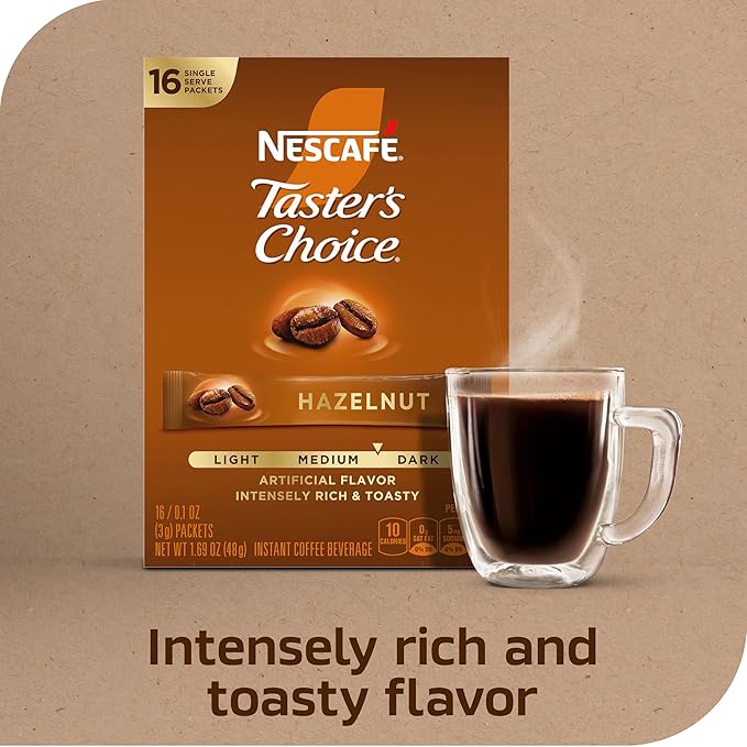 Nescafe Taster's Choice Instant Coffee Beverage Hazelnut 16 count (Pack of 8)