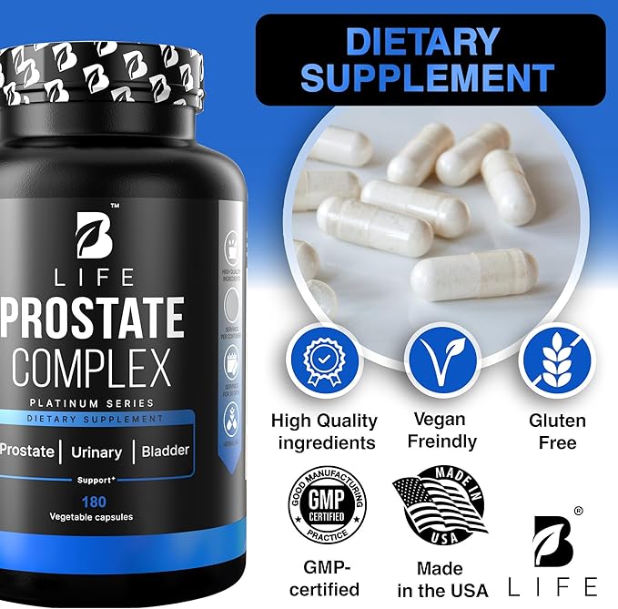 Prostate Supplement for Men 180 Caps with Saw Palmetto Pumpkin Seeds Extract Stinging Nettle. B Life Prostate Complex (Prostate Platinum)