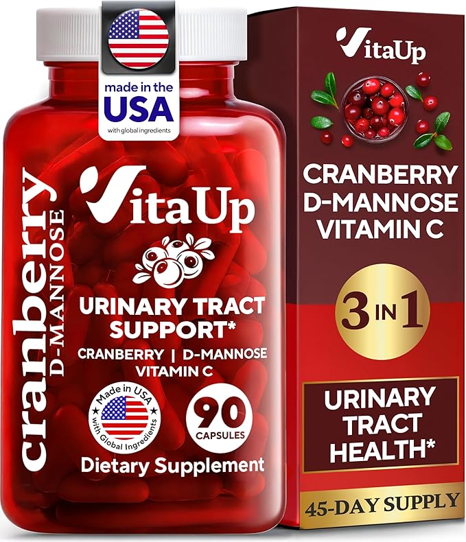 D mannose with Cranberry and Vitamin C - USA Made D-mannose 1000mg Capsules - Cranberry Pills for Urinary Tract &amp Bladder Immune Support - 90 Count