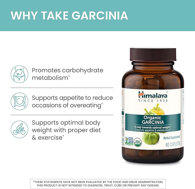 Himalaya Organic Garcinia Cambogia Herbal Supplement Appetite Support Lipid Metabolism Weight Support USDA Organic Non-GMO Vegan 600 mg 120 Plant-Based Caplets
