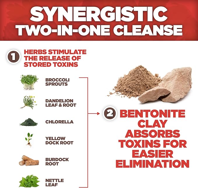 Yerba Prima Bentonite Clay Plus Herbal Detox 100 Veg Capsules - Food Grade Clay from The Great Plains USA - Colon &amp Liver Cleanse Supplement with Calcium Clay