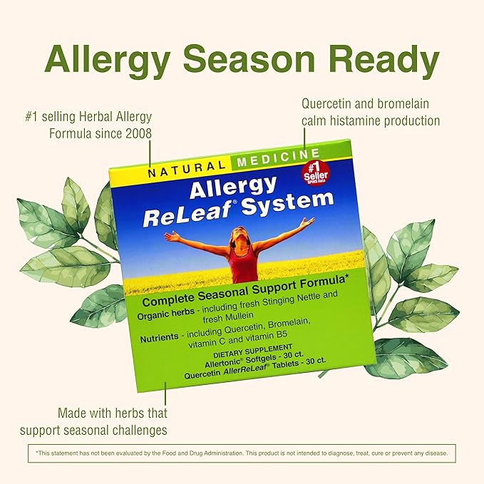 Herbs Etc. Allergy ReLeaf System - Seasonal Discomfort Supplement - Provides Seasonal Support for Sneezing &amp Itchy Eyes - Supports Sinus Function - 30 Softgels (30 Servings) 30 Tablets (30 Servin