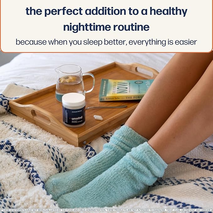 Avantera Unwind - Stress and Sleep Supplement for Adults - Support Healthy Stress Levels &amp Improve Sleep Efficiency - Magnesium Melatonin Ashwagandha &amp More - 56 Vegan Capsules