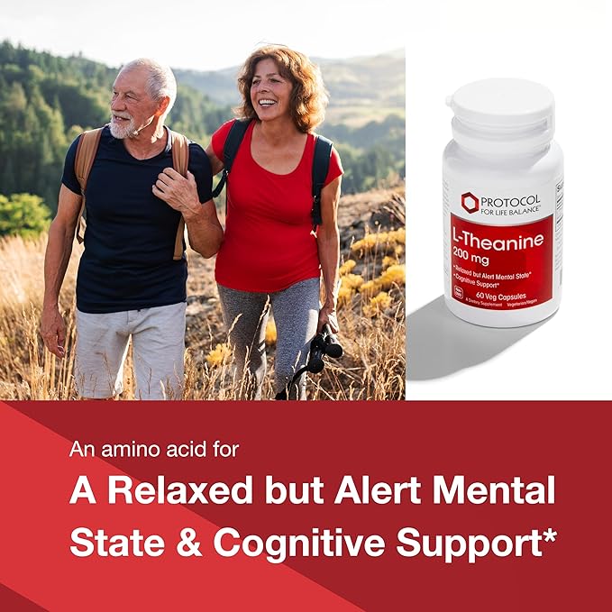 PROTOCOL FOR LIFE BALANCE L-Theanine 200mg - Normal Stress Relief - Non-Drowsy - 60 Veg Caps