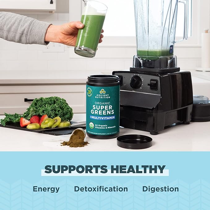 Ancient Nutrition Vitamin Powder One Bottle Made from Real Fruits Vegetables and Herbs for Digestive and Energy Support 25 Servings 7.5oz