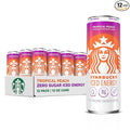 Starbucks Iced Energy Drink Tropical Peach Zero Sugar Energy Drink Plant Based Caffeine Hydration Mental Clarity 12 Fl Oz Cans (Pack of 12)